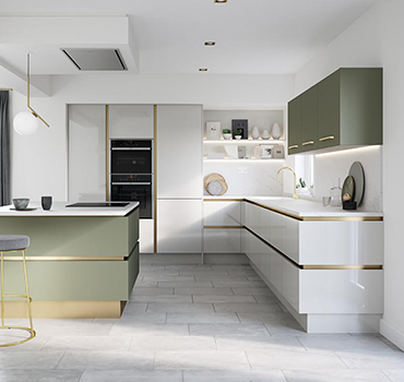Design de armário de cozinha verde personalizado