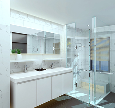 Design de vaidade de banheiro branco personalizado