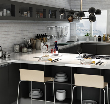 Design de armário de despensa de cozinha preto personalizado