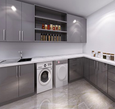 Design de armário de lavanderia cinza personalizado